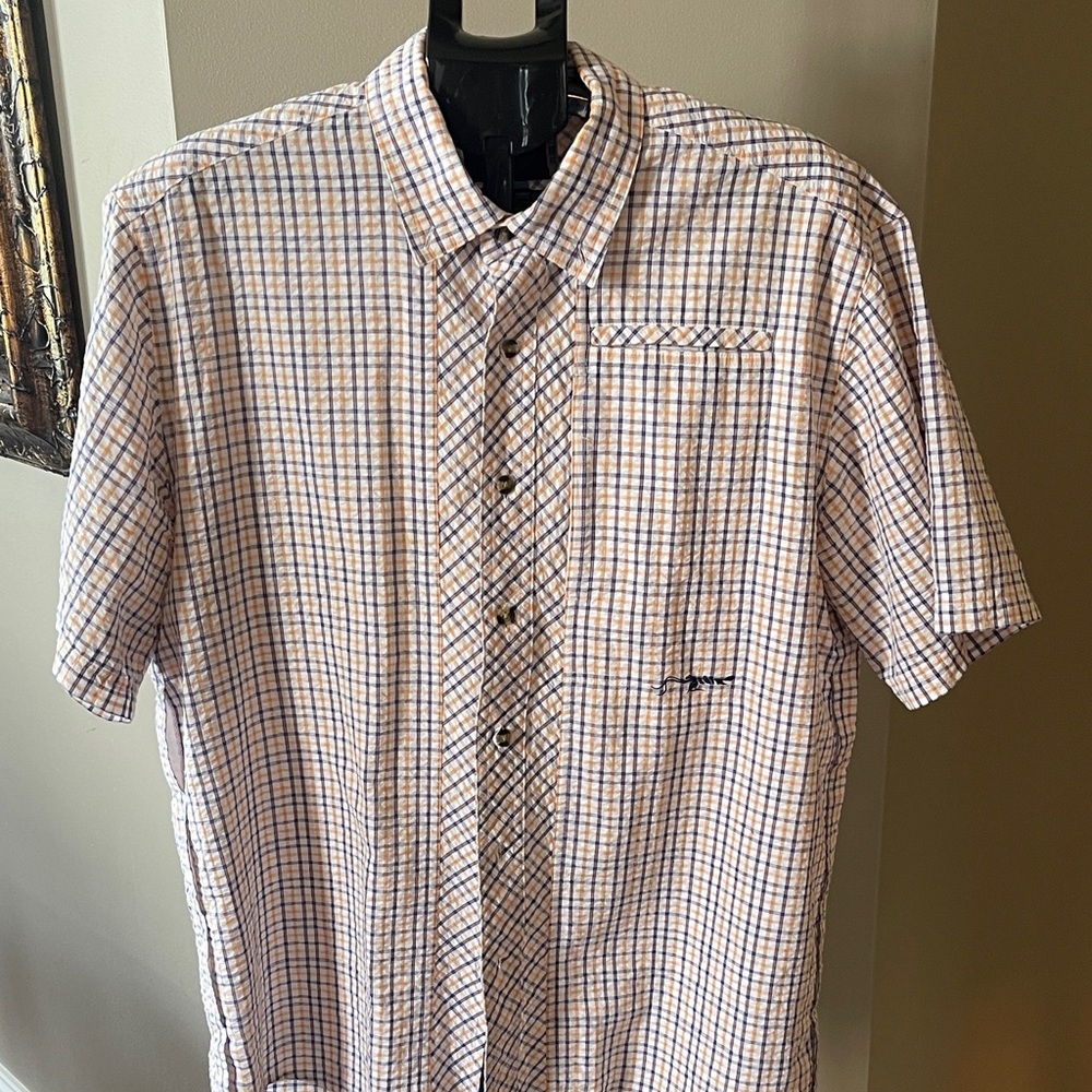 True Flies Men's Blue and White Checkered Short Sleeve Shirt